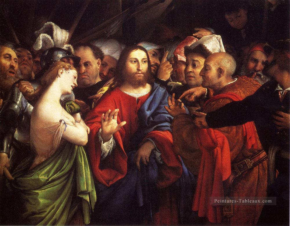 Christ et l’adultère Renaissance Lorenzo Lotto Peintures à l'huile